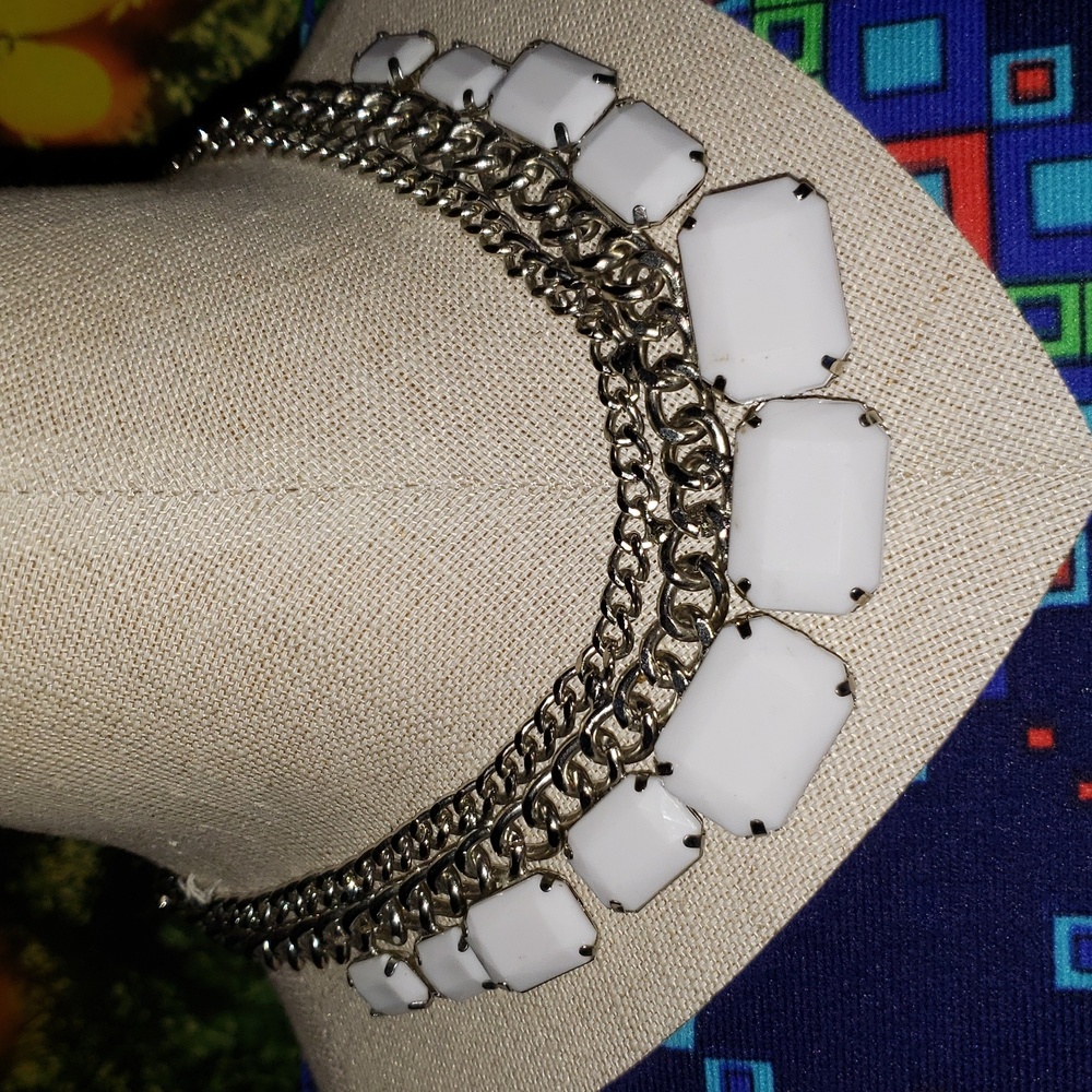 Silver and white choker necklace
